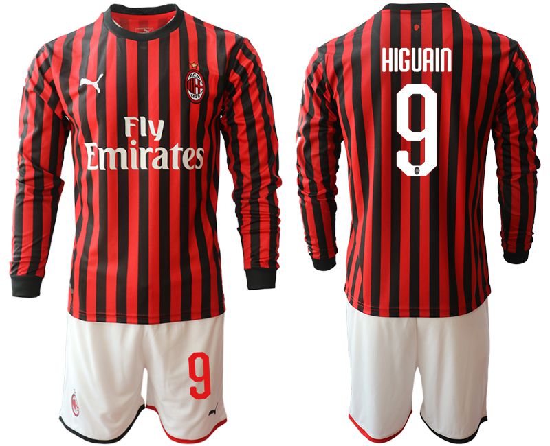 Men 2019-2020 club AC milan home long sleeve #9 red Soccer Jerseys->ac milan jersey->Soccer Club Jersey